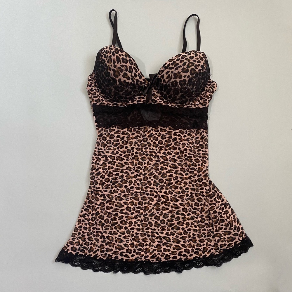 black brown leopard print mesh lingerie slip dress